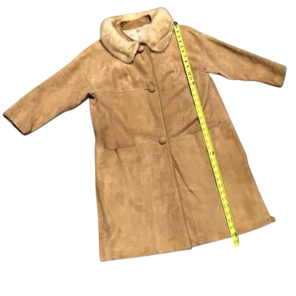 Vtg 50s Suede Leather Jacket Mink Fur Collar Cream 3/4 Sleeve Field Coat L - Picture 11 of 16